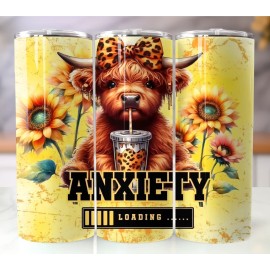 Handmade 20oz Highland Cow Tumbler | Anxiety Loading Sunflowers Stainless Steel