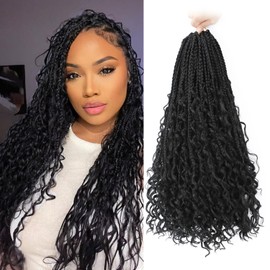 YIDIE Boho Crochet Braids Human Hair 7 Packs 20 Inch Crochet Boho Box Briads With 30% Human Hair Boho Crochet Braids Pre looped Bohemian Goddess Box Braids Crochet Hair For Women 1B#
