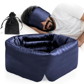 100% Natural Mulberry Silk Sleep Mask, Comfortable Soft for Deep Sleep, Blackout Effect, Wide Adjustable Band, Eye Mask for Women and Men. Ideal for Travel, Office, Daily(Navy Blue)