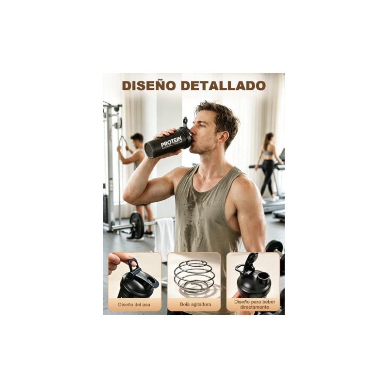 2 Piezas Botella para Proteina de Coctelera, 600ml Vaso para