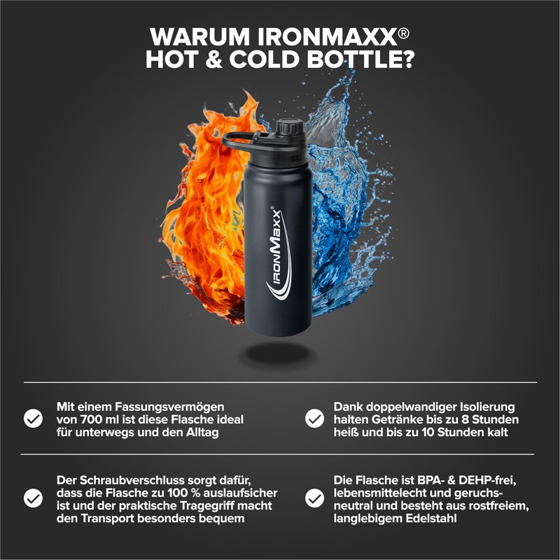 IronMaxx Hot & Cold Bottle – Deep Black 800 ml |