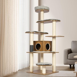 KAMABOKO Tall Cat Tree, 69” Large Cat Tower Multi-Level Platforms with Sisal Scratching Posts, Cat Tree for Large Cats 20 lbs Heavy Duty, Cat Condo Furniture for Active Cats