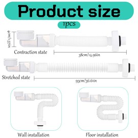 ZYEKIU White Flexible Space-Saving Siphon, Drain Hose Siphon Washbasin, 360° Adjustable Syphon, Odour-Proof Sifon Bathroom Sink for Kitchen Sink with Extendible from 380-930 mm