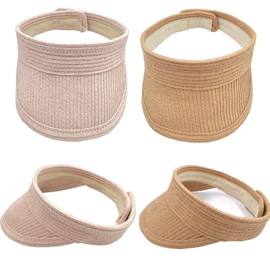 2 Pack Unisex Kids Sun Hats Beach Straw UV Protection Caps for Boys Girls Summer Adjustable Wide Brim Visor