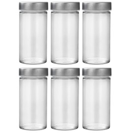 Tianifa 6 Pcs Glass Spice Jars/Bottles -3oz Empty round Spice Containers with Airtight Metal Caps with Shaker Lids (6, Stainless Steel Lids)