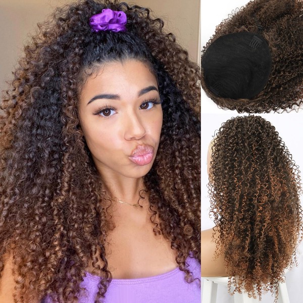 Mayouda Kinky Curly Ponytail Drawstring for Women Dark Brown Afro