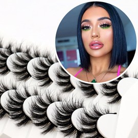 Losha Lashes Natural Fluffy Faux Mink Eyelashes Handmade Wispy Lashes 7 Pairs Pack False Lashes for Eye Makeup