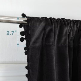 YURIHOME Pom Pom Velvet Curtains 84 Inches for Bedroom, Black Velvet Curtains- Thermal Insulated Room Darkening Sun Blocking Rod Pocket Window Drapes for Living Room, 2 Panels, 42 x 84 Inches