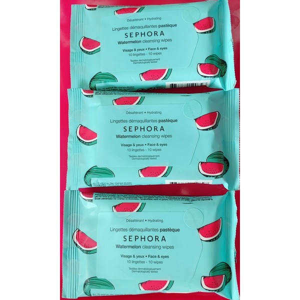 Sephora 3x 10-Count Sephora Cleansing Wipes Watermelon Hydrating ORIGINAL FORMULA