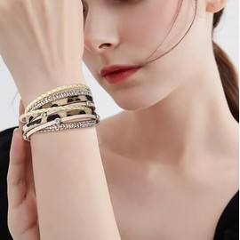 Wowanoo brace Wowanoo 3Pack Leather Cuff Bracelet Set Multilayer Wrap Bracelet Leopard Snake Bracelet Magnetic Clasp Bracelet for Women Colorful(FBA-WW-78brale-Colorful)