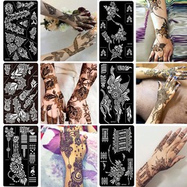 PPVWEY PPVWEY Temporary Henna Tattoo Stencils, 12 Sheets Tattoos Template Hand Forearm Indian Airbrush Tattoo Stickers for Girls Women Body Art Paint (Black)