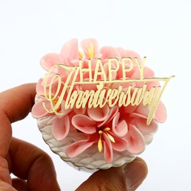 Decoración para cupcakes de feliz aniversario, acrílico espejo dorado, 12 piezas, decoración de boda