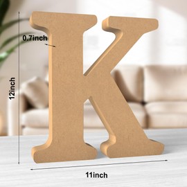 Aruatu 12 Inch Balsa Wooden Letters Unfinished Wood Letters for Wall Decor Decorative Standing Letters Large Letters for Wall Decoration for Craft Home Party Projects (K)