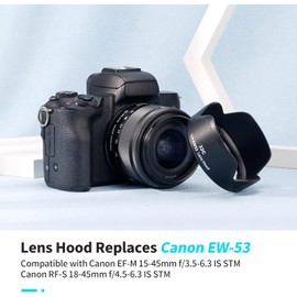 JJC Black Lens Hood for Canon EF-M 15-45mm f/3.5-6.3 is STM Lens/Canon RF-S 18-45mm F4.5-6.3 is STM Replaces Canon EW-53 Lens Hood