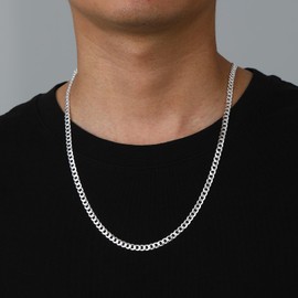 Silver Chain Necklace for Men 5MM 26Inch 925 Sterling Silver Cuban Link Curb Chain