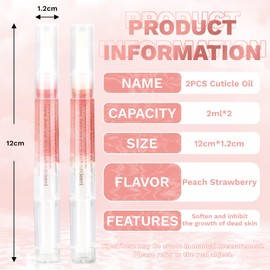 2PCS Nail Care Cuticle Oil Pens,Cuticle Revitalizer Oil Pen with Soft Brush,Cuticle Oil to Prevent Nail Dry and Cracking (Peach & Strawberry Flavor)