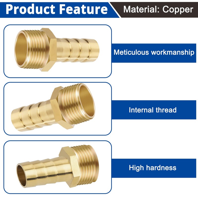 Brass Pipe Adapter, 6 Pieces 12 mm Barb x 1/2