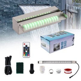 YUDA 12" LED Pool Water Spillway W/ 7 Color Changing LED Strip, Stainless Steel Pond Fountain Lighting for Sheer Descent PSC300