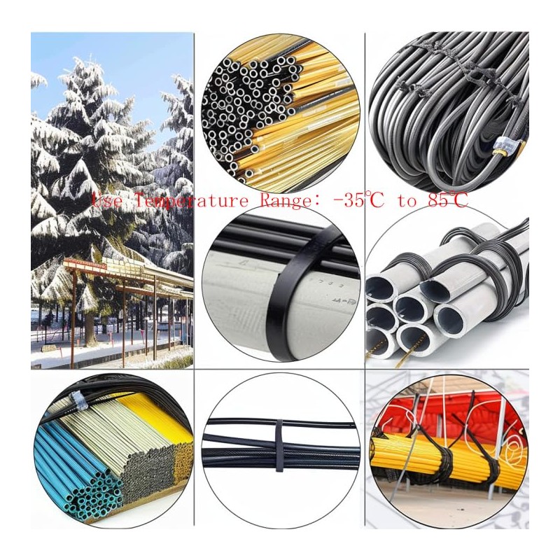 EzySup Assorted Cable Ties,Plastic Zip Ties,100/150/200/250mm,300 Pieces,Black
