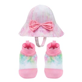 PEAK 2 PEAK Kids Boys and Girls, Baby Swim Marbleized Hat and Booties Set, Pink Bow, Sun Protection UPF 50+ - Age 0-12 Months