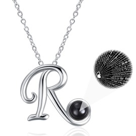 Winnicaca Letter Necklace with ‘I Love You’ in 100 Languages, Sterling Silver Love Pendant for Women / Girls, Silver, White