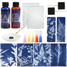 Csyidio Cyanotype Kit Include 2 Component Sensitizer Set, 40 Sheets A5 Paper Brush Tools and Instructions Sun Print Nature Printing Kit for Photographic Blueprints DIY Arts Crafts Projects
