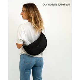 LARKSON Crescent Bag Ladies Black - Solveig Medium - Cross Body Bag Women Sling Shoulder Bag in Half Moon Shape - Womens Dumpling Bag with Adjustable Strap