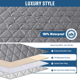 TAOCOCO 100% Waterproof Recliner Cover -Loveseat Recliner Cover with Center Console,Non-Slip Reclining Couch Covers for 2 Seat,with Elastic Straps Pocket for Kids, Dogs(Light Gray, 2 Seater XL)