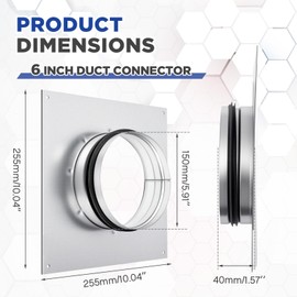 Zonon 6 Inch Duct Connector Flange Galvanized Steel Dryer Vent Connector with Rubber Ring and Screws Straight or Flex Pipe Flange for Heating Cooling Ventilation System