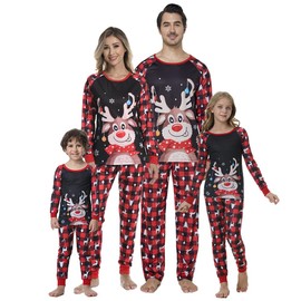 YIJIU Matching Christmas Pjs For Family,Elf Pajamas Christma Sets Xmas Holiday Sleepwear Outfits Dad Mom Kids,Black,Women-XL