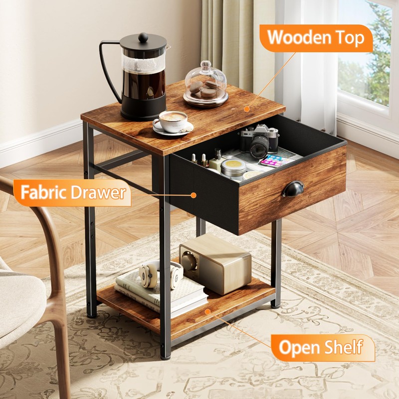 Furologee Nightstands Set of 2, Night Stand with Fabric Drawer