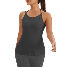 Bestisun Spaghetti Strap Yoga Pilates Tops Womens Gym Sports Tennis Shirts Backless Workout Activewear Clothes Black XL