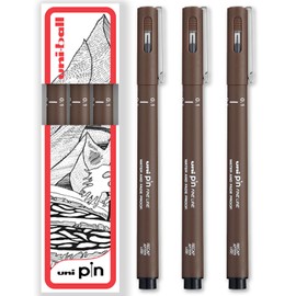uni-ball PIN Fineliners | Fine Tipped Writing Pens | Water & Fade Resistant Ink | Ideal for Sketching, Scrapbooking, Outlining, Art, Technical Drawing | In Gift Box (Sepia - 0.1mm, 3)
