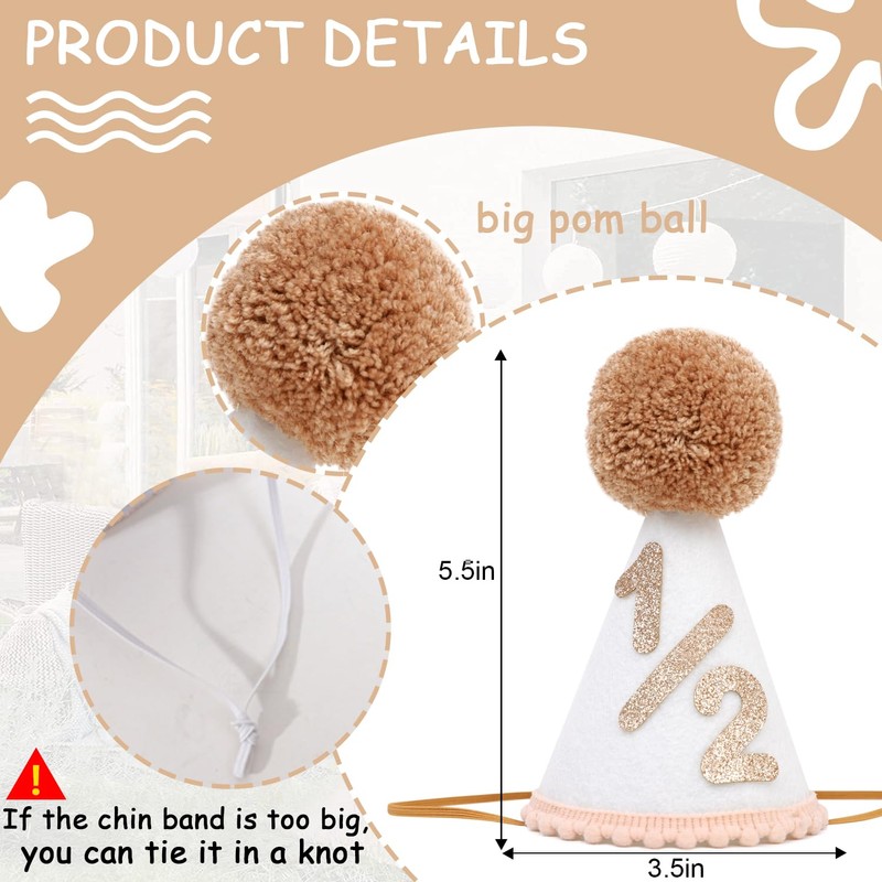 Agkvw Boho 1/2 Birthday Party Hat - Boho Half Birthday