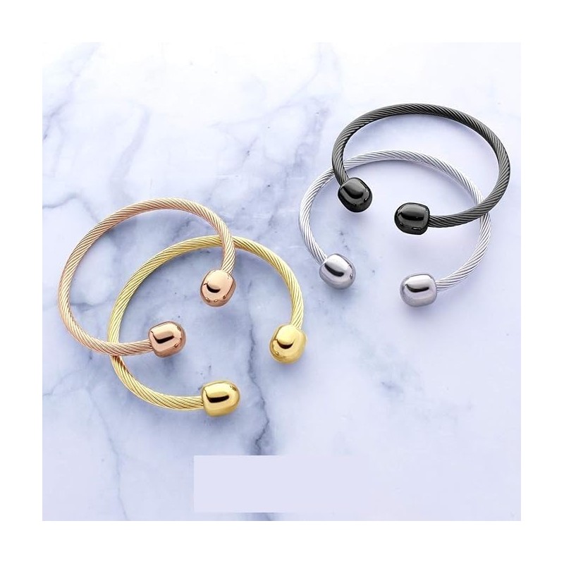 Flexible Twisted Wire Cable Open Cuff Bangle Bracelet for Men