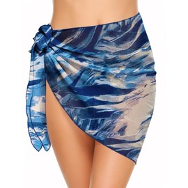 Ekouaer Women's Short Sarongs Chiffon Cover Ups Sheer Bikini Wraps for Swimwear Blue Tie Dye S