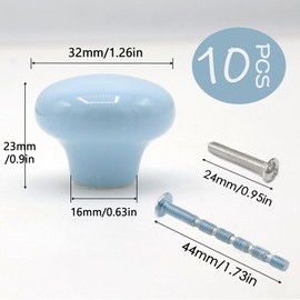 Joyangy 10Pack Ceramic Cabinet Knobs, 1.26Inch/32mm Sky Blue Round Drawer Dresser Knob Pulls Handle with Screws, for Kitchen Cupboards, Wardrobes, Children's Rooms, Bedroom Furniture & Office Desks