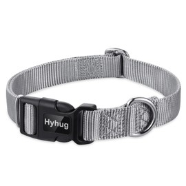 Hyhug Pets Solid Color Classic Regular Heavy Duty Basic Collar for Small Dogs, Unique Design Adjustment Triglide Slide (Buckle) Can Attached Name Tag Accessories. (Large, Sleet Gray)
