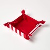 HOMESCAPES Reversible Bread Basket Double Design Fabric Red Striped Pattern