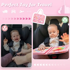 Yeeeasy Montessori Busy Board for Toddlers 1-4 Years Old – Sensory Educational Toy for Fine Motor Skills, Travel-Friendly Activity Book, for Boys & Girls, Pink