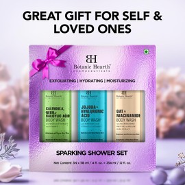 Botanic Hearth Sparkling Shower set - Pack of 3 Body Washes (Calendula Neem, Oat and Niacinamide, Jojoba) 4 fl oz each