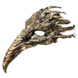 GIFTSHOP101 Plague Doctor Raven Curved Long Nose Mask with Feather - Black Gold