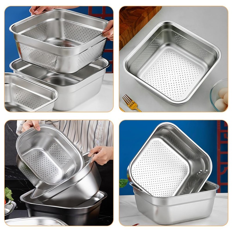 Cabilock Kitchen Colander Stainless Steel Fine Mesh Strainer Bowl Square