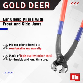 GOLD DEER 9 Inches Ear Clamp Pliers with Front and Side Jaws Pinch Clamp Plires Crimpers Tools for Side Or Front Clamp Crimps Crimping Tool Crimping Pliers Clamp Tools Pincer Crimper Tool