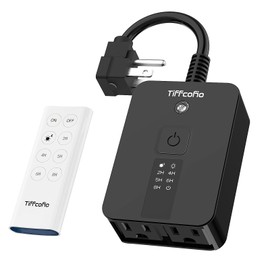 TiFFCOFiO Outdoor Timer Waterproof, Remote Control Dusk to Dawn Sensor Countdown, 100 ft Range, 2 Grouded Electrical Outlets for Home and Garden, 15A 1/2HP, Heavy Duty, ETL Listed (2 Packs)