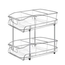 incostar 2 Tier Under Sink Organizer for Bathroom and Kitchen, Pull-Out Storage Organizer with Dividers, Ideal for Organizing Cupboard,Bathroom Vanities,Cabinet, Slide-Out Clear Storage, 1 Pack