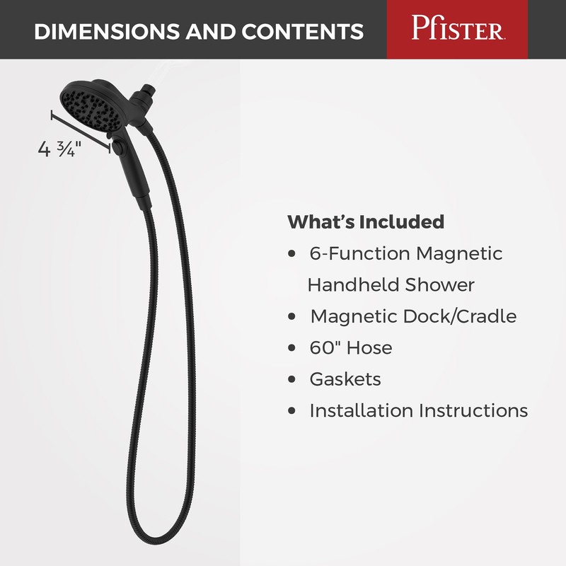 Pfister HydroFuse Handheld Shower Head, Hose Included, Magnetic Docking, 6-Function,