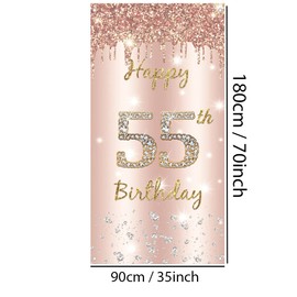 55th Birthday Women Decoration, Happy 55th Birthday Door Banner Rose Gold, 55th Birthday Fabric Sign Poster Door Decoration, 55th Birthday Background Banner Woman, Birthday Party Welcome Sign