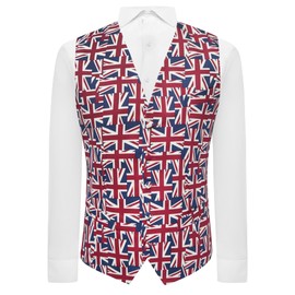 King & Priory Union Jack Flag Waistcoat , Red / White / Blue, Medium 40in Chest
