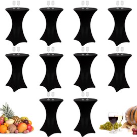 Linyuthia Spandex Cocktail Table Cover Bulk 24 x 43 Inch Round Highboy Stretch Tablecloths Fitted Corner High Top Clothes for Weddings Banquet Birthday Party (White, 10 Pack)